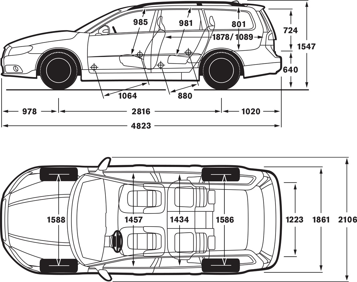 Abmessungen: Volvo V70 2000-2007 vs. DR Automobiles DR4.0 2021-heute
